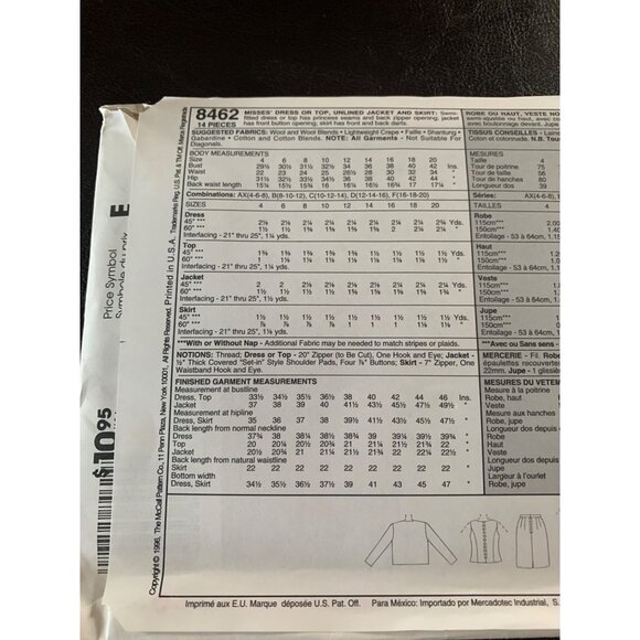 McCall's Misses Dress Shirt Coat Skirt Sewing Pattern Sz 16 - 20 8462 - Uncut - Picture 6 of 9